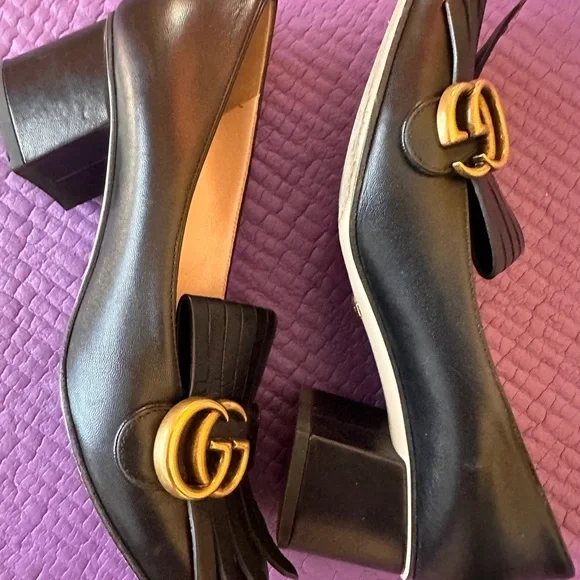 Gucci Marmont Black Leather Fringe Loafers - Picture 5 of 9